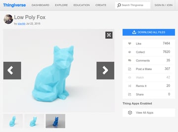 The default view of an object on Thingiverse.