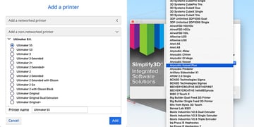 Configuração de impressora 3D para Cura (esquerda) e Simplify3D (direita)