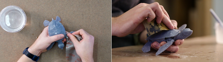 You can use wet sanding to remove the last bits of 3D printing support structures and polish the model surface (source: Formlabs)