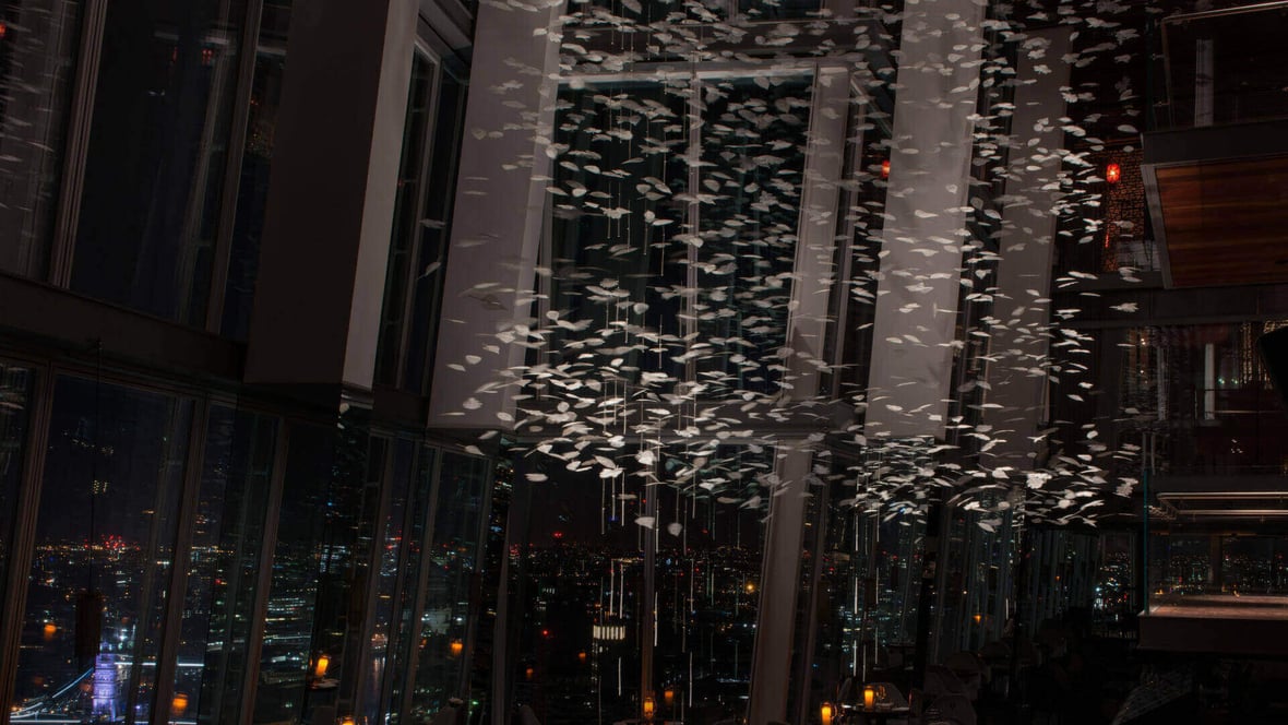 Featured image of Aqua Shard Has a Shower of 3D Printed Leaves For Christmas