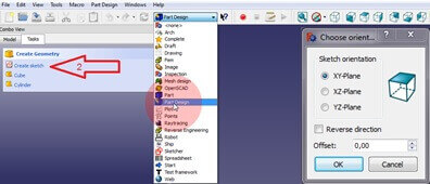 First change your Workbox to Part Design. Then click on Create Sketch.