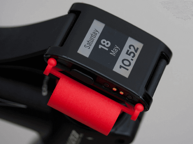 The Pebble Watch Bike Mount in red (source: Shapeways)