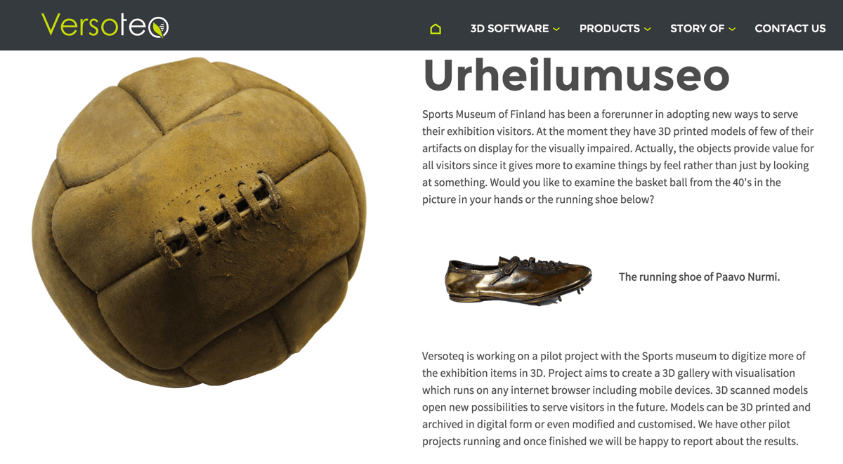 Versotec scanned historical sports objects like soccer shoes and balls (source: Versotec)