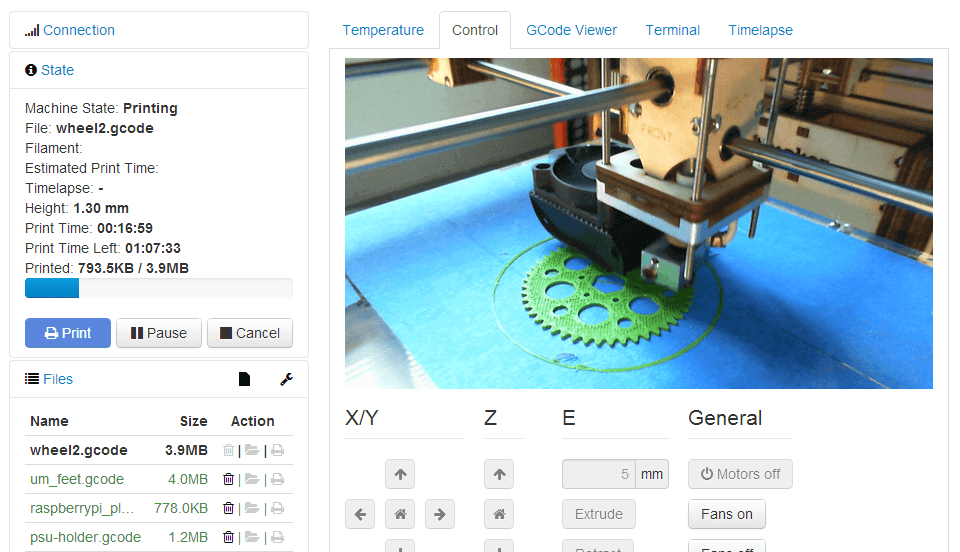Foto de Software para impressora 3D / Programa para impressora 3D: OctoPrint