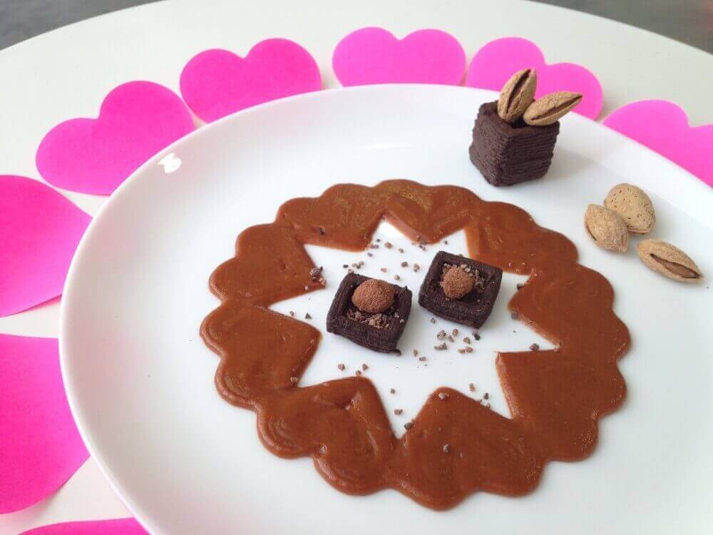 Valentine's Day Chocolate Mousse and Caramel Sauce Circle of Hearts