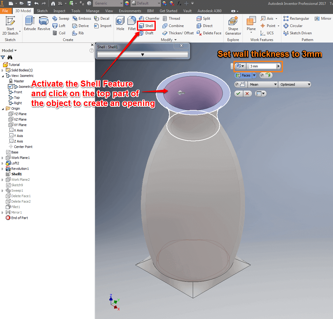 Autodesk Inventor Tutorial: Shell Feature