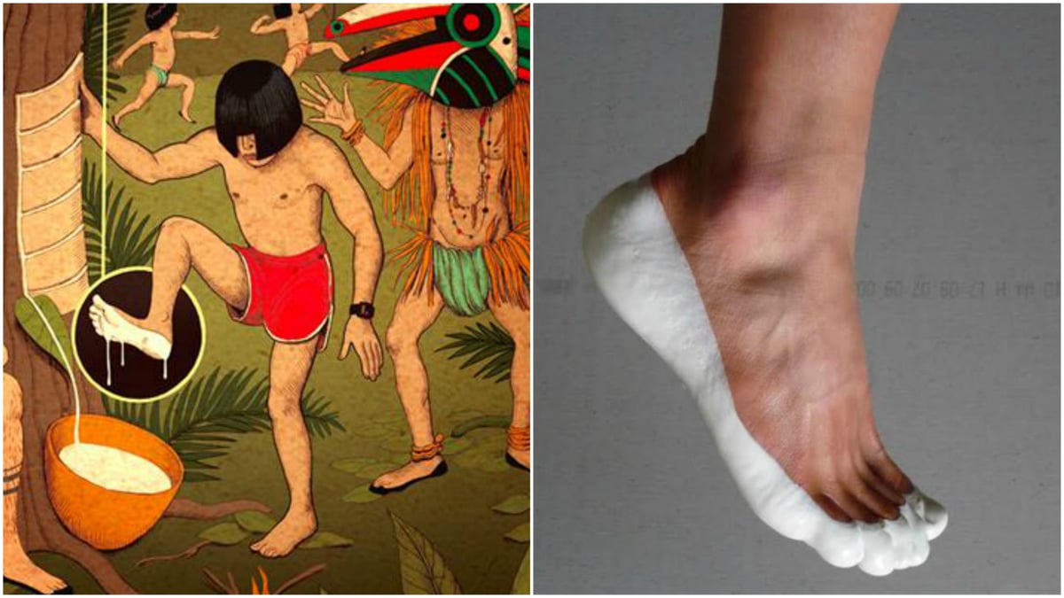 Taco tries dipping his feet in natural latex