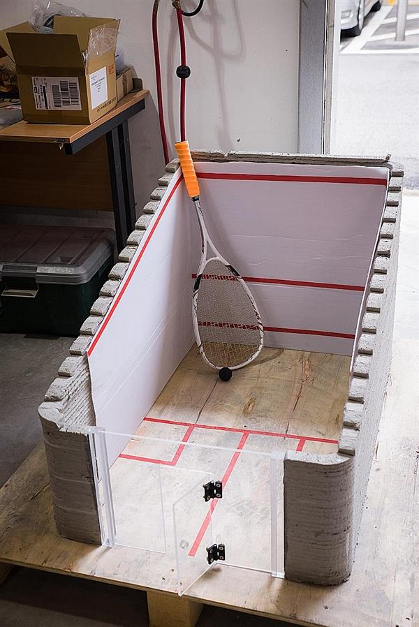 A miniature squash court made out of the fly ash based 3D printing material