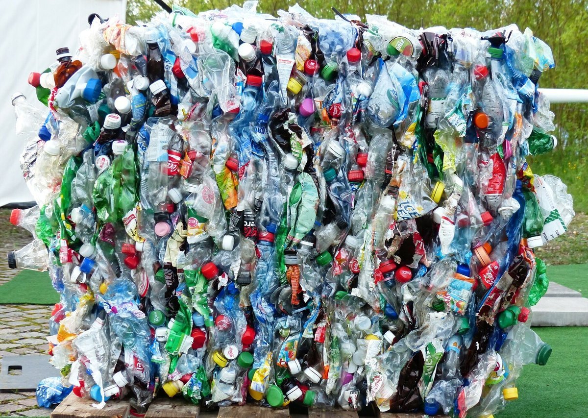 Plastic bottles baled for processing