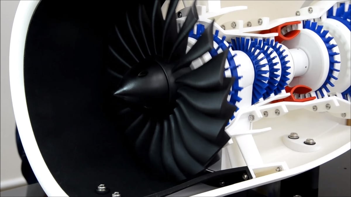 I knew I would print this sooner or later. So here is my 3D printed jet  engine. I used different colors for the stators so they roughly reflect the  temperature of the