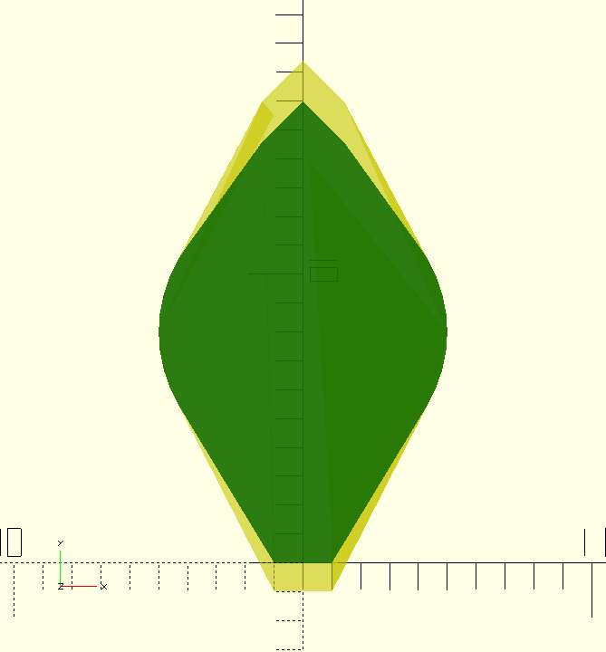 The original petal is in yellow, the fixed petal is in green.