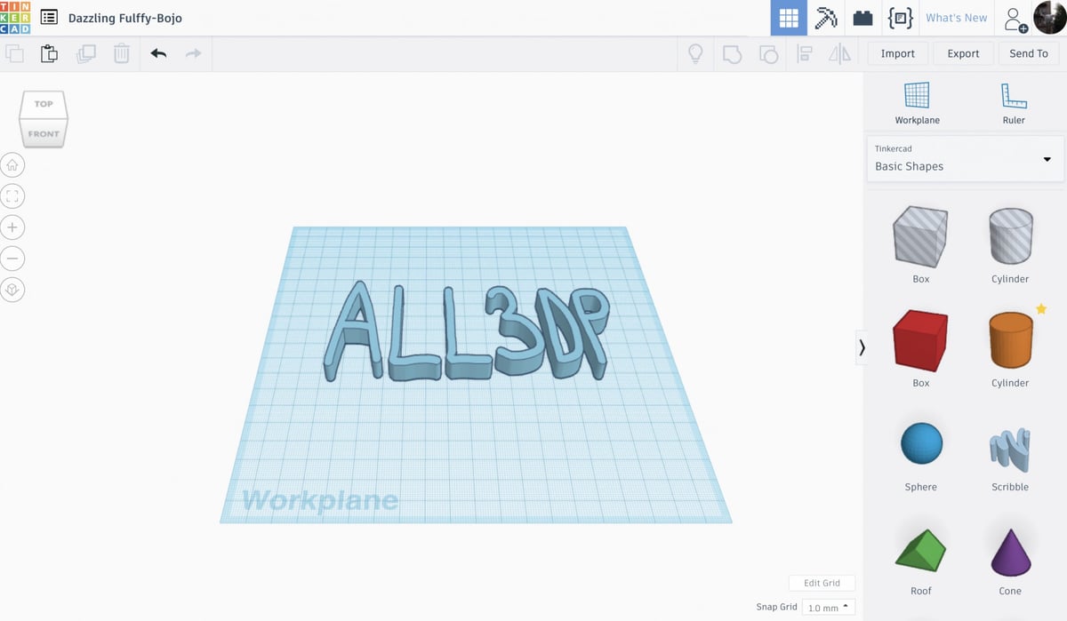 Tinkercad's UI and a demonstration of the scribble feature