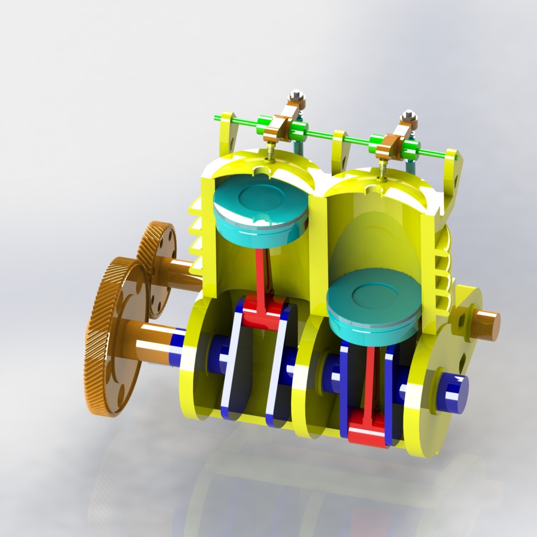 A solid model of twin-piston engine.