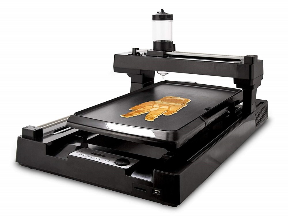 PancakeBot prints and cooks specially-shaped pancakes.