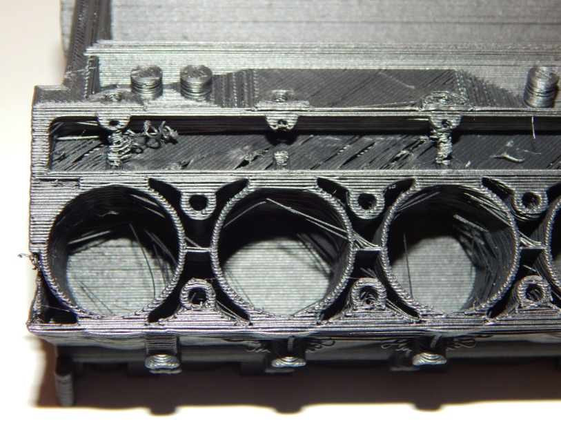 A closer look at the cylinders of this engine reveals many printing issues.