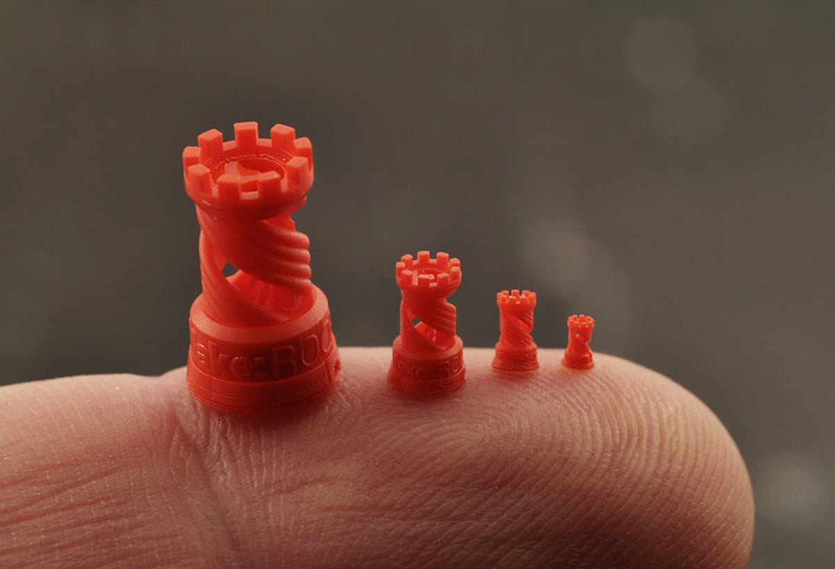 Tiny 3D printed castle-like models on a DLP 3D printer