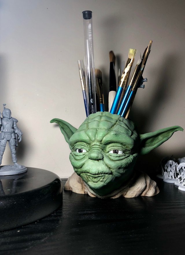 A 3D printed paint brush holder.