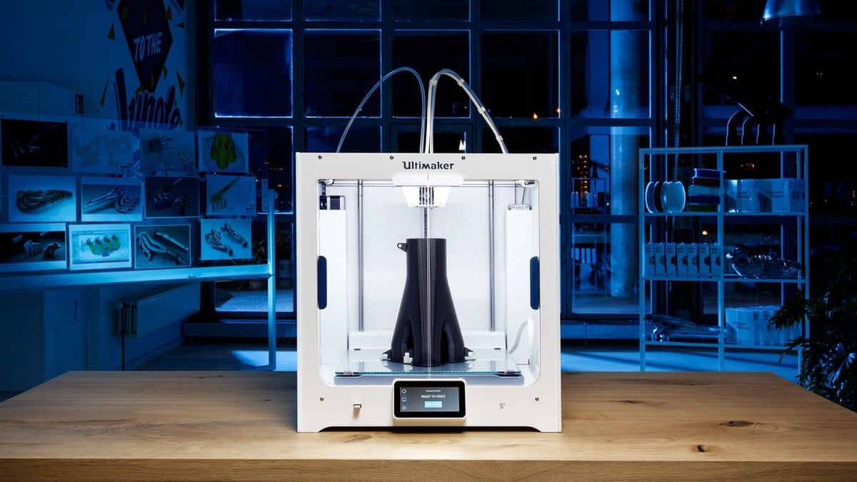 An Ultimaker S5, reknowned for its quality dual extrusion capabilities.