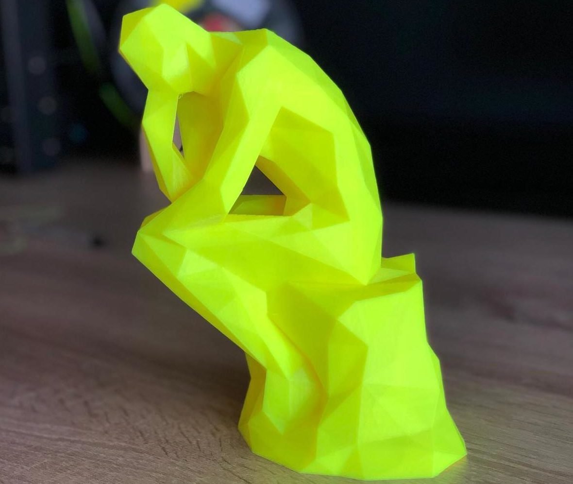 This low-poly Thinker was printed with 0.3 mm layer height