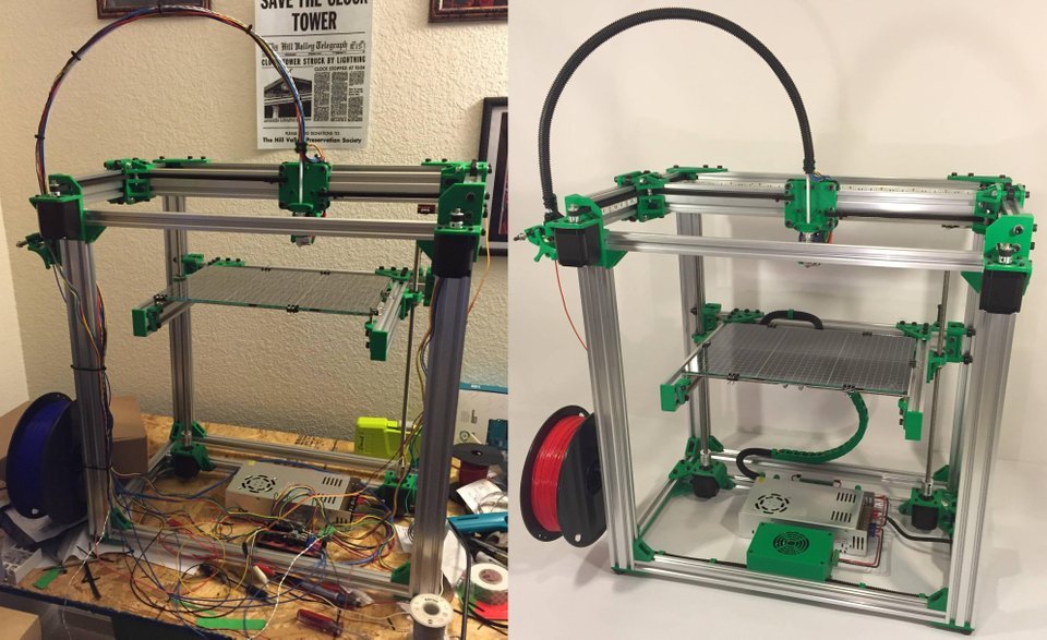 A RAMPS board runs a DBOT CoreXY 3D printer.