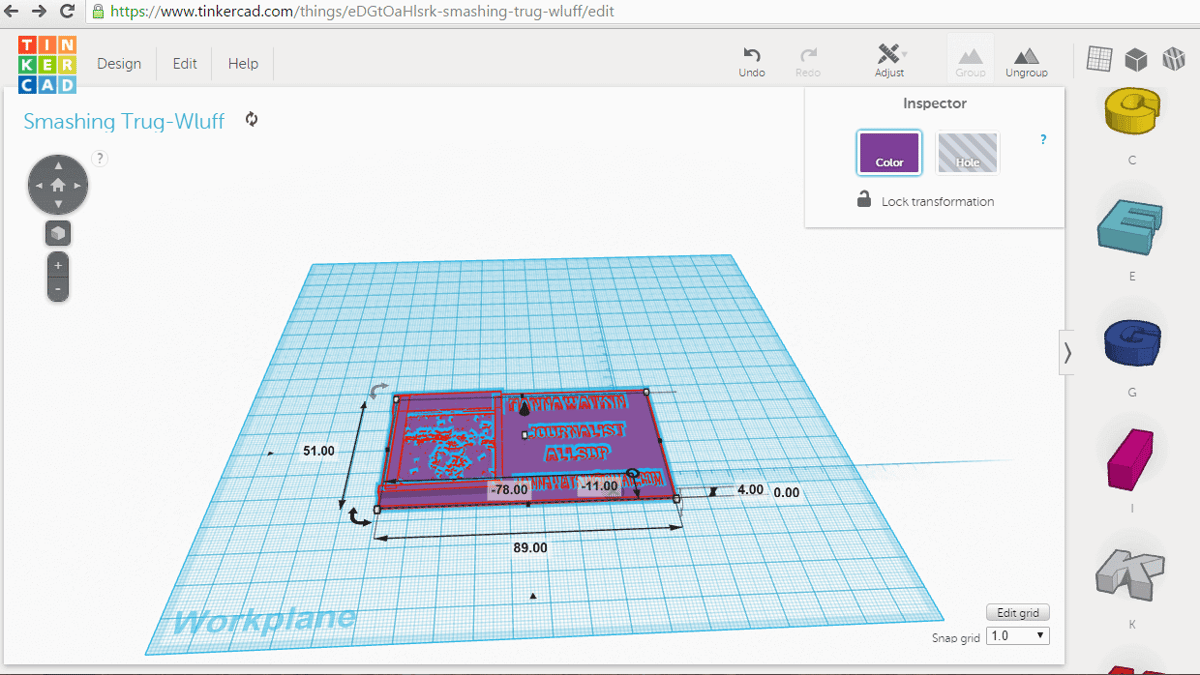 Creating a business card in TinkerCAD.