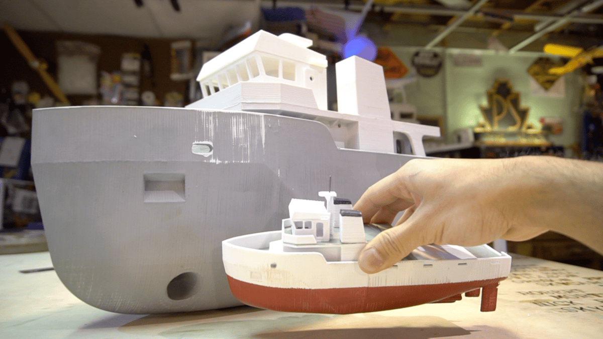 Giant 3D printed utility tugboat.
