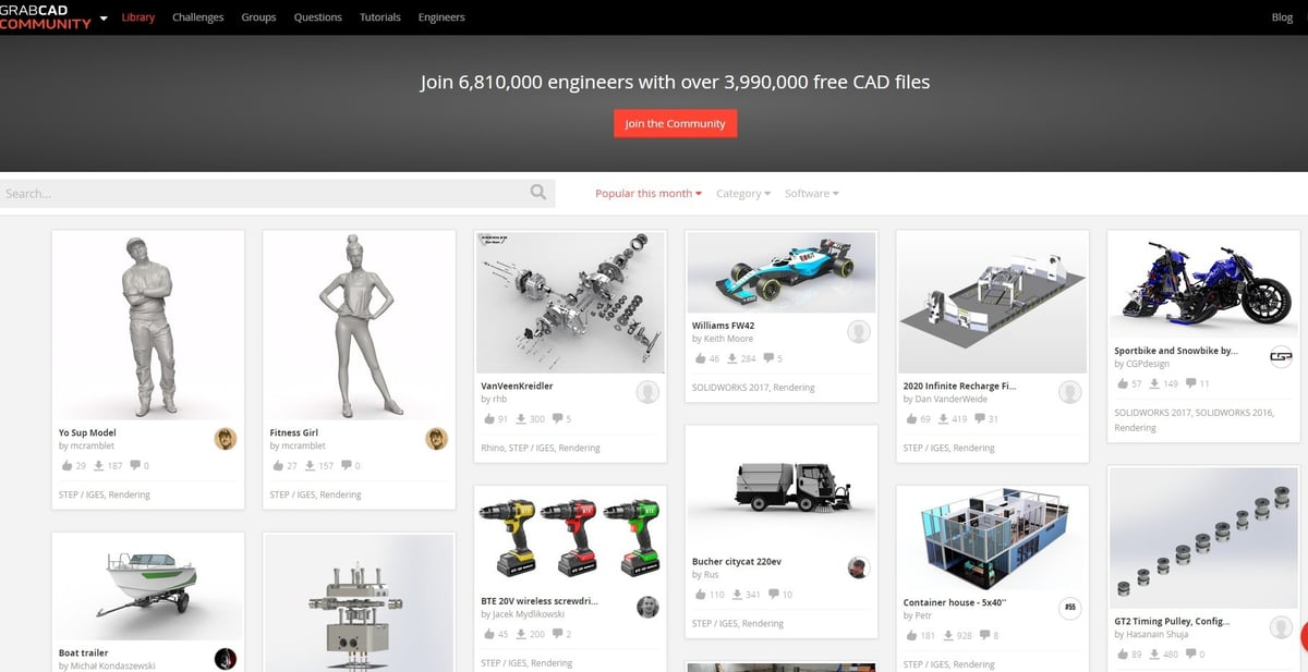 Imagen de Mejores páginas web para descargar modelos 3D gratis: GrabCAD