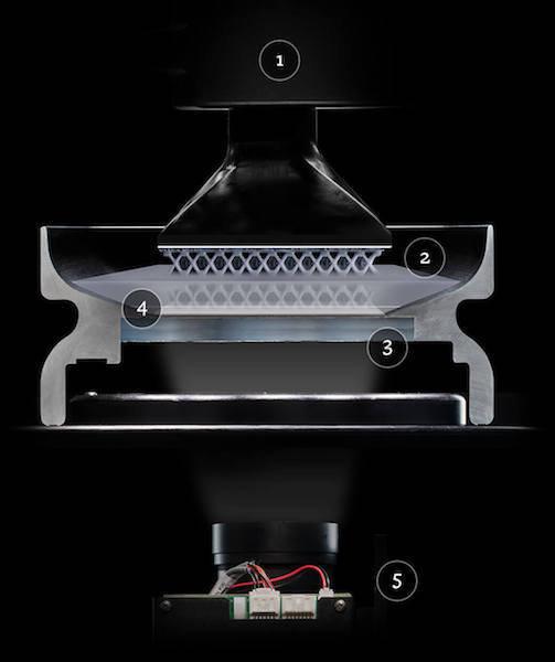 This is Carbon3D's DLP printer, which uses a special oxygen-permeable window to improve speed.