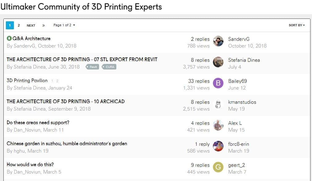 A discussion board from the Ultimaker community