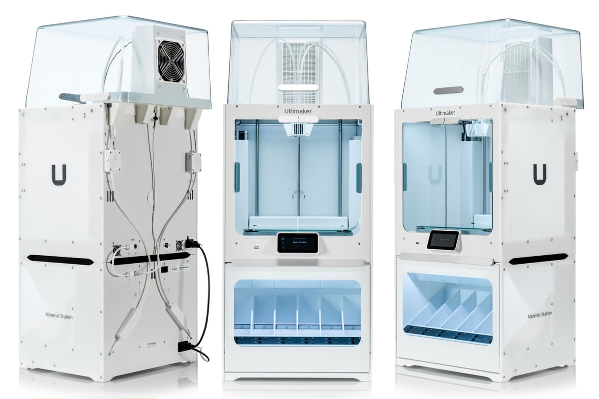 Ultimaker S5 Pro package, including Material Station and Air Manager units