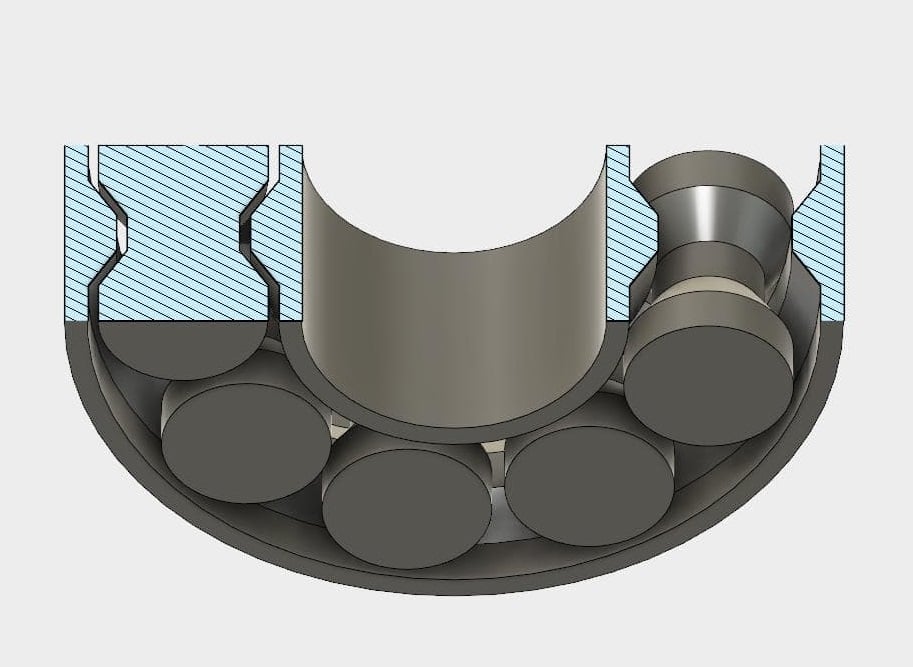 The cross-section of a bearing