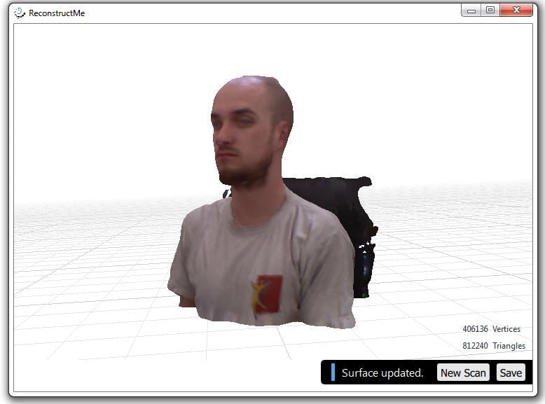 ReconstructMe software output after a scan