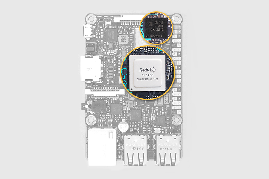 The CPU and onboard storage on the Tinker Board S