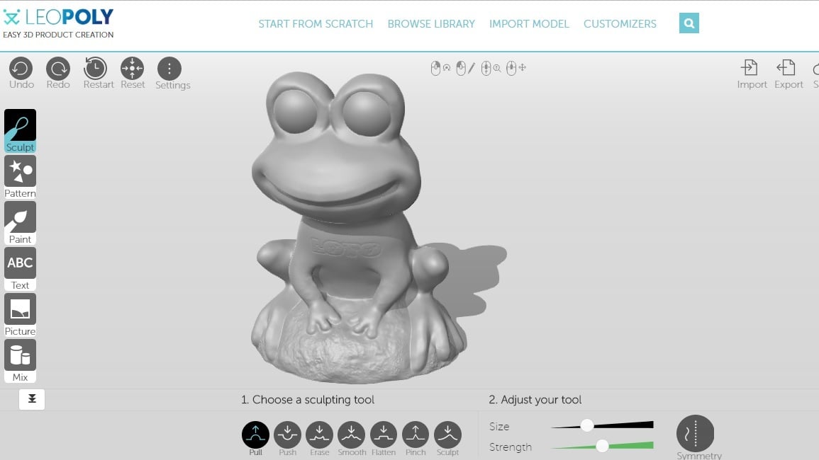 A frog sculpted in LeoPoly