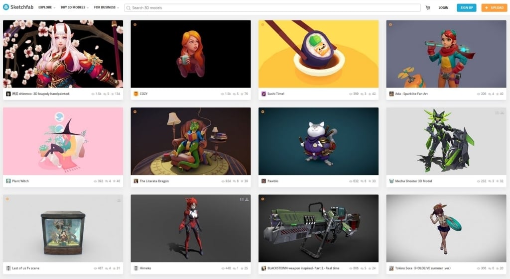 The characters category of Sketchfab