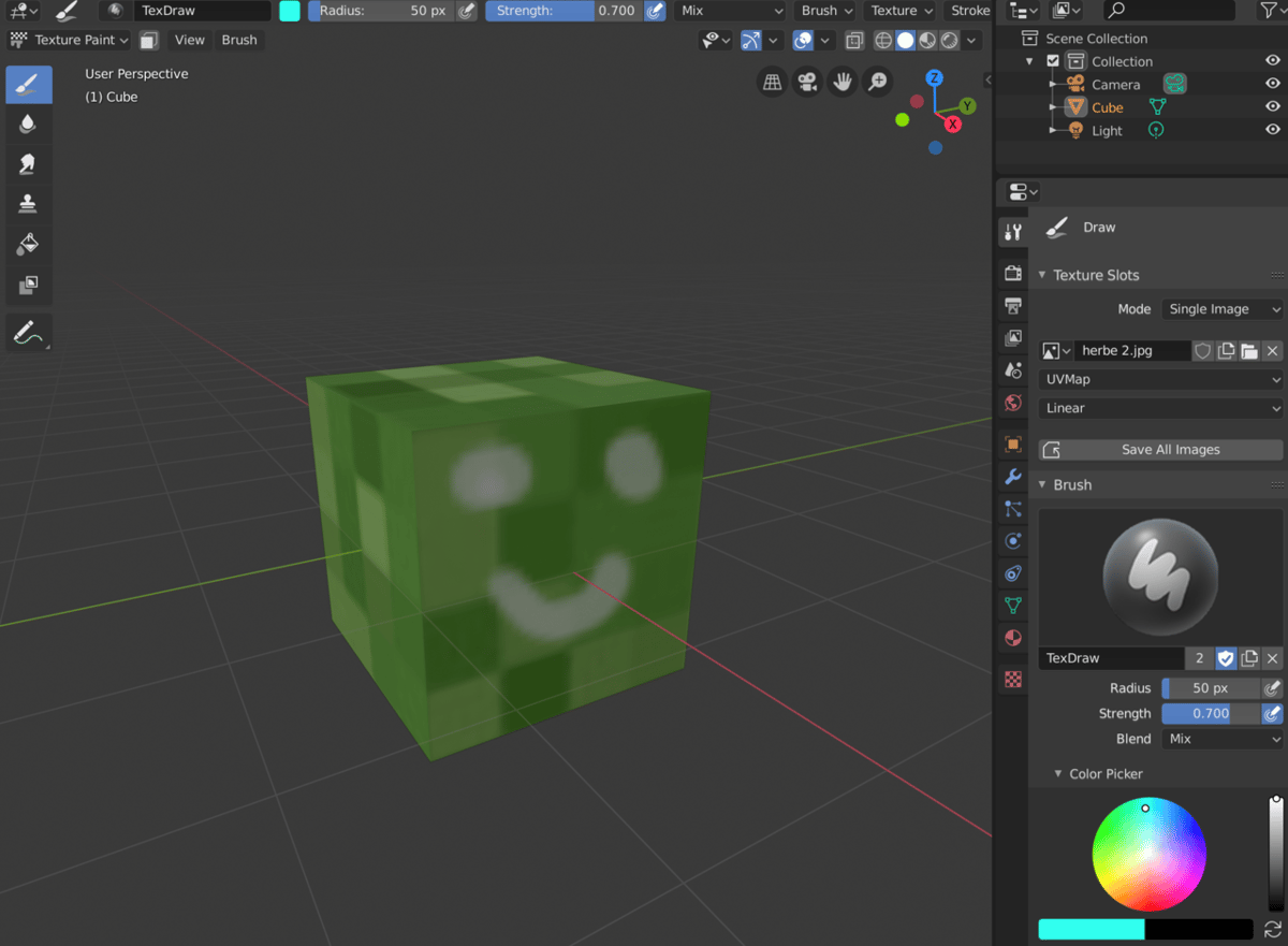A cube with obvious modifications to its texture application
