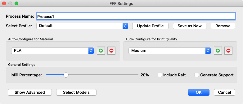 Simplify3D's printing process settings