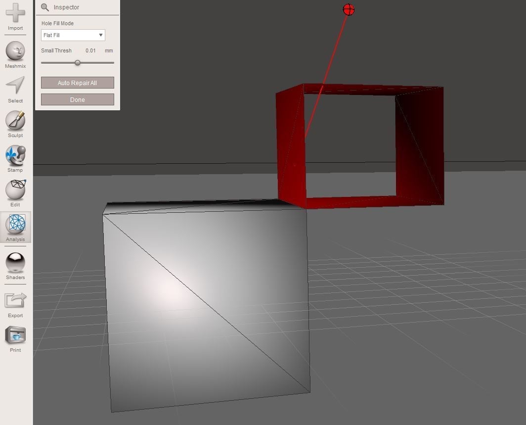 A non-manifold object inspected in Meshmixer