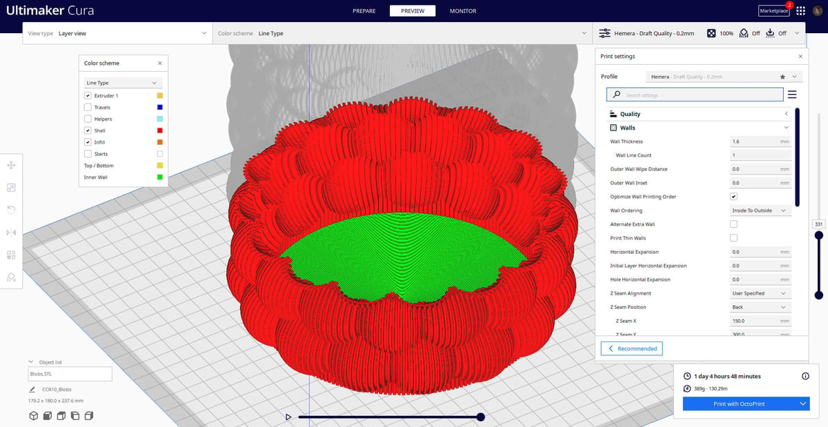 The main interface of Cura Slicer. Cura software is used for 3D printing.