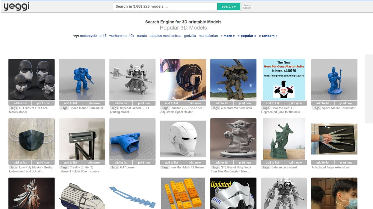 Yeggi is a good place to download STL files for Cura 3D
