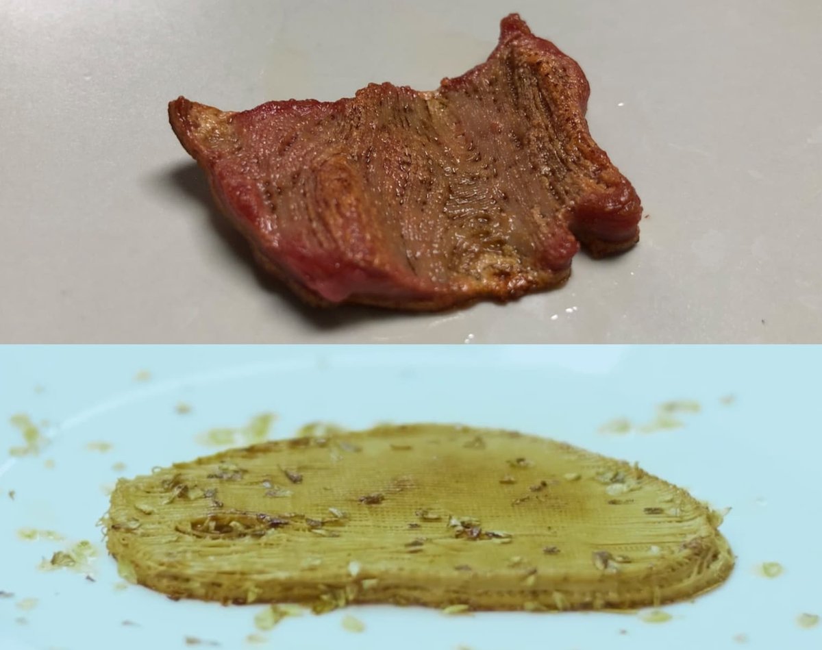 Bottom to top: NovaMeat's progress in 3D printed steak