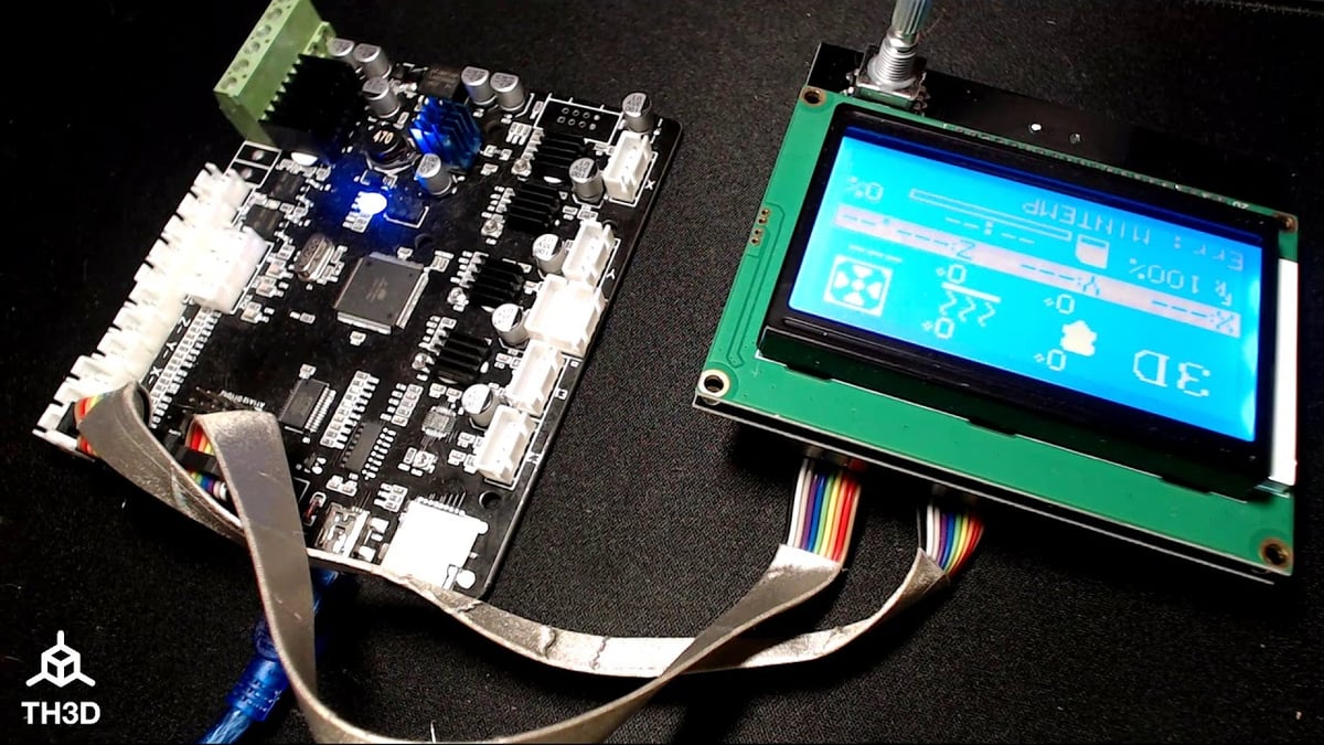 The TH3D firmware on a board attached to a screen