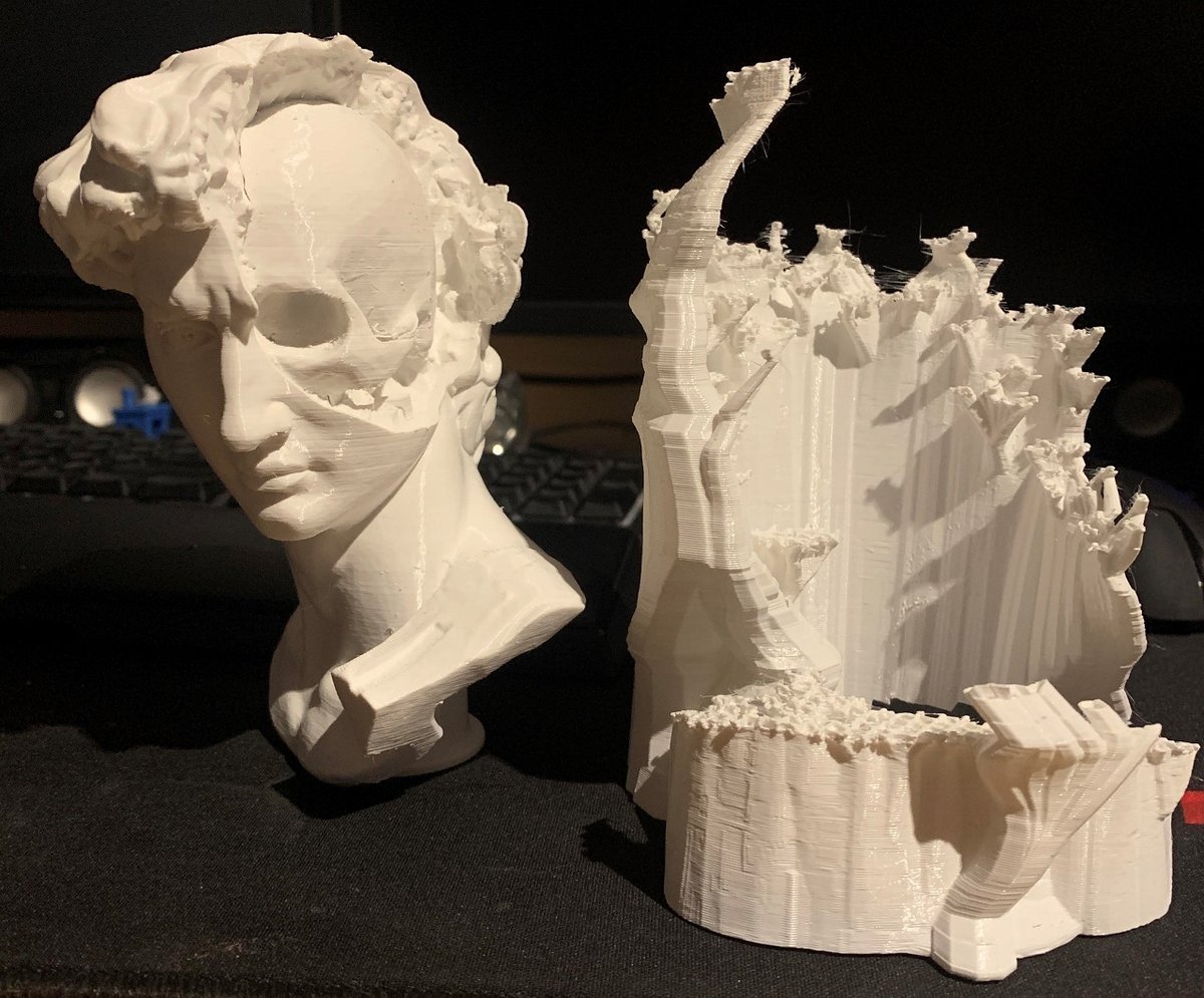 A detailed bust (left) with its tree support removed (right)