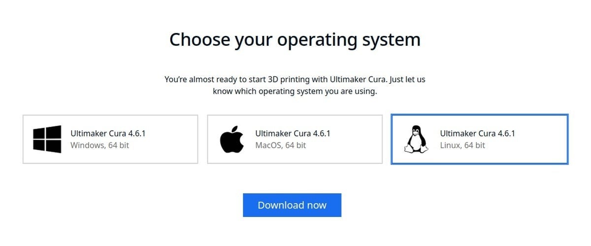 Cura website operating system selection
