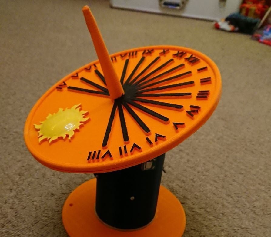 The Arduino in the base eliminates the need to orient this sundial