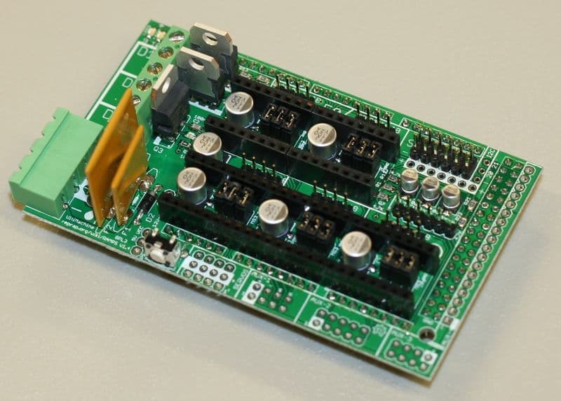 The RAMPS 1.4 Arduino Mega shield has tons of feature