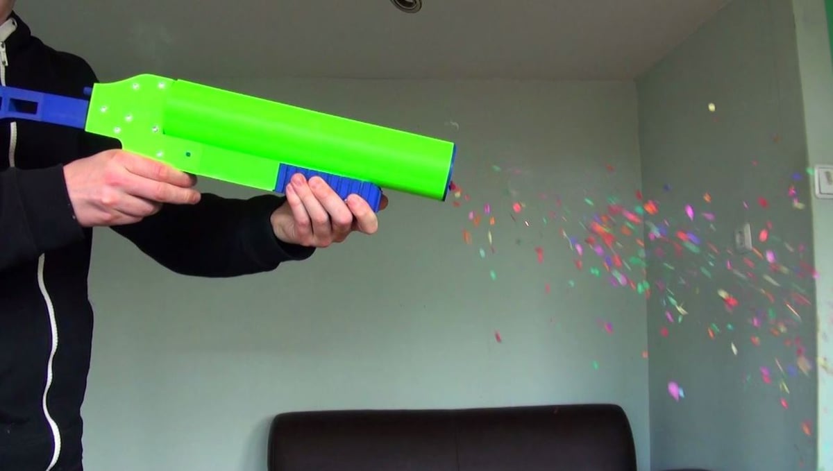 This party popper gun is best printed in PLA