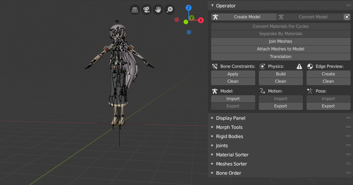 An MMD model imported using mmd_tools