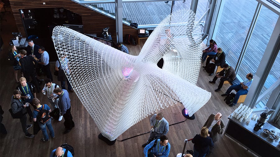 The Daedalus Pavilion was 3D printed by a standard KUKA robotic arm in separate pieces