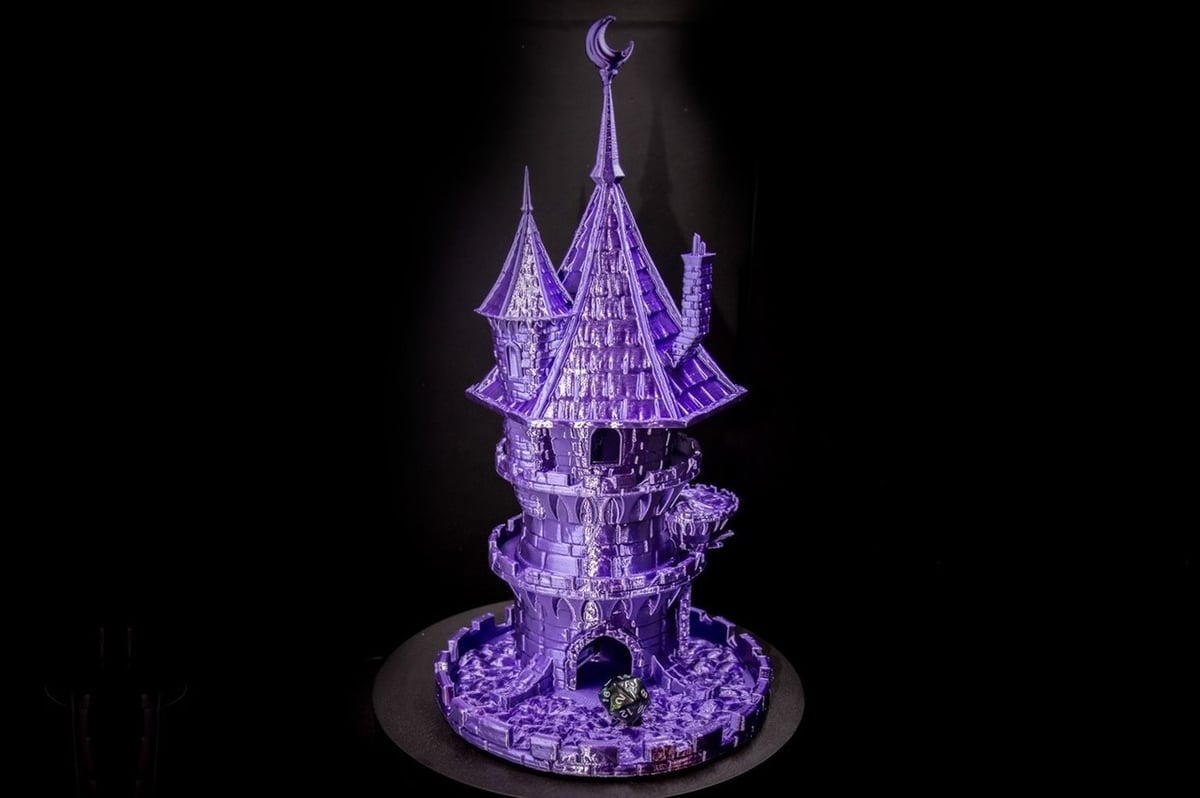 The Wizard's Tower from the Fates End Kickstarter printed in purple silk PLA